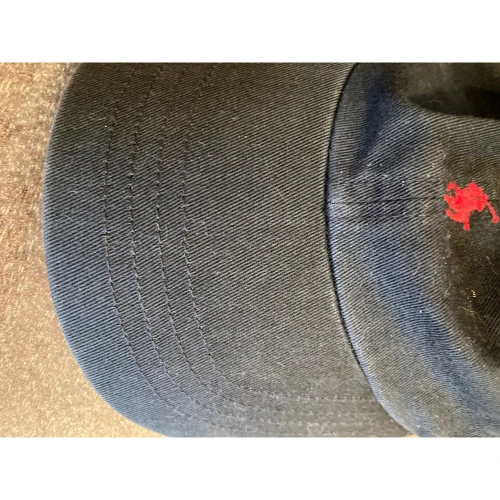 Polo Ralph Lauren Black Cotton Baseball Cap Red Pony Leather Strapback Hat